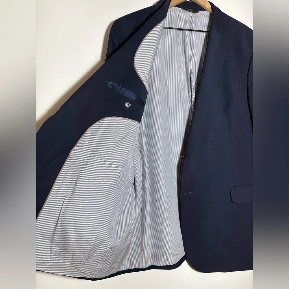 Brooks Brothers 346 Explorer Fitzgerald Fit Solid Navy Blue Wool Blazer Mens 45R
